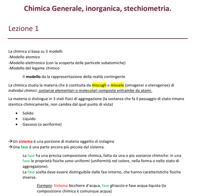 Appunti Chimica Generale, Inorganica e Stechiometria - Farmacia Unimi