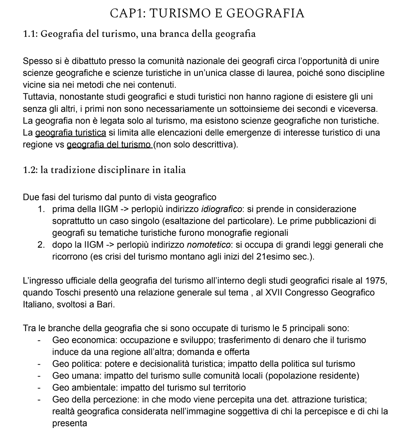 Appunti Geografia del turismo - Prof. Bagnoli