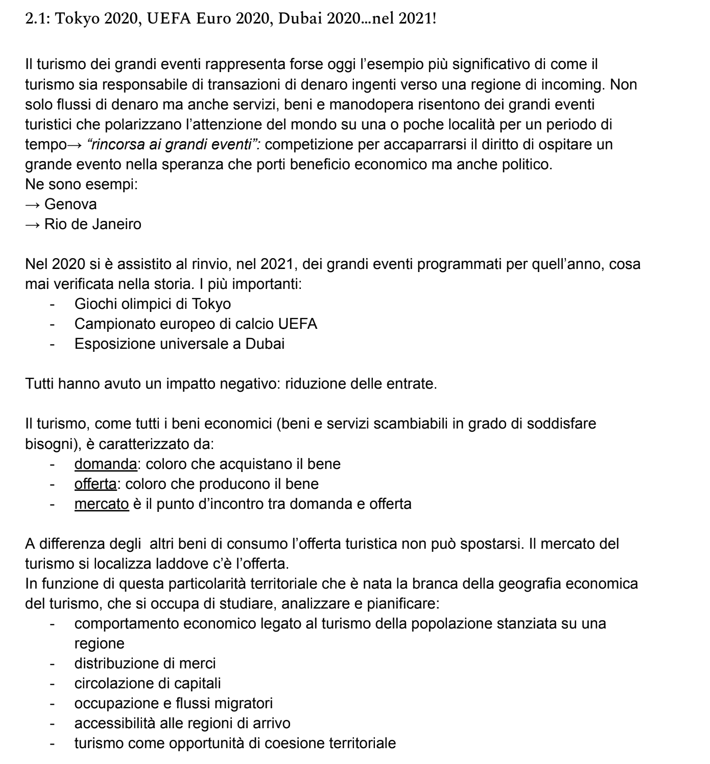 Appunti Geografia del turismo - Prof. Bagnoli