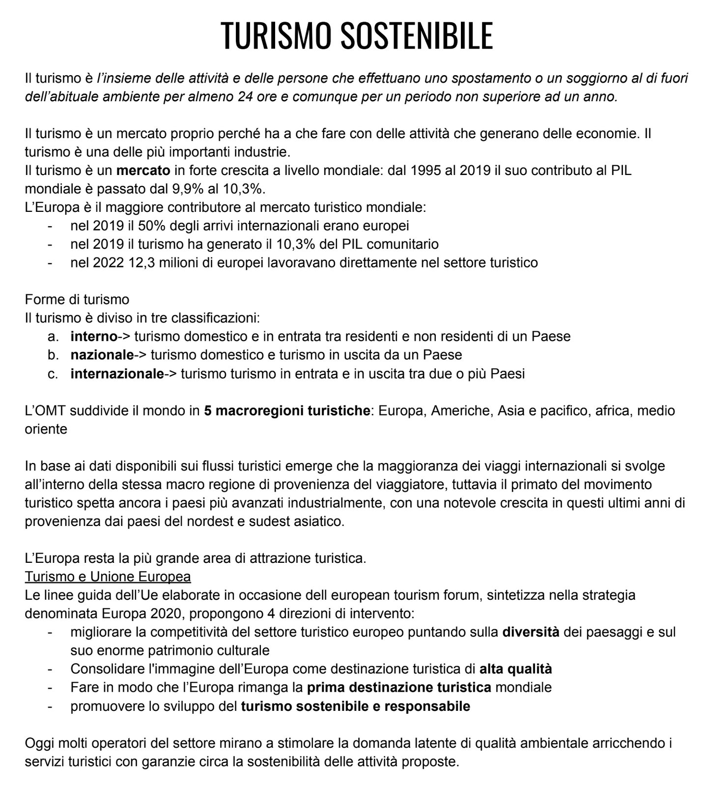 Appunti Turismo Sostenibile - Prof.ssa Borrelli