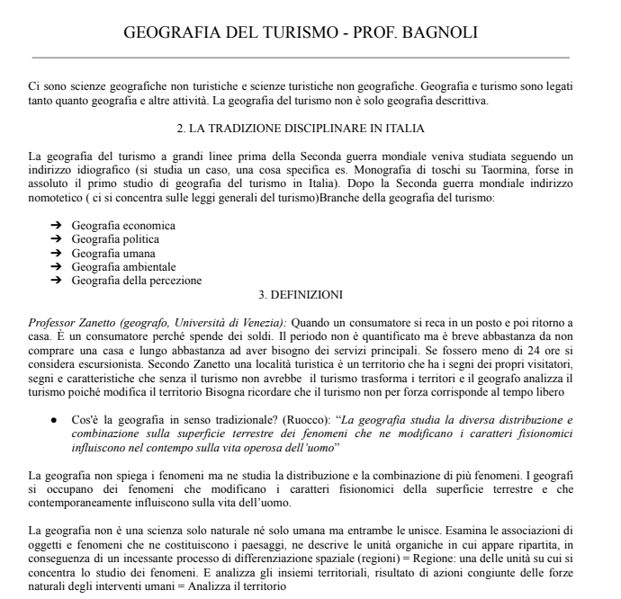 Appunti Geografia del turismo - Prof. Bagnoli