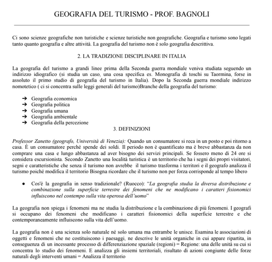 Appunti Geografia del turismo - Prof. Bagnoli