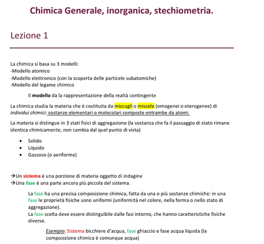 Appunti Chimica Generale, Inorganica e Stechiometria - Farmacia Unimi