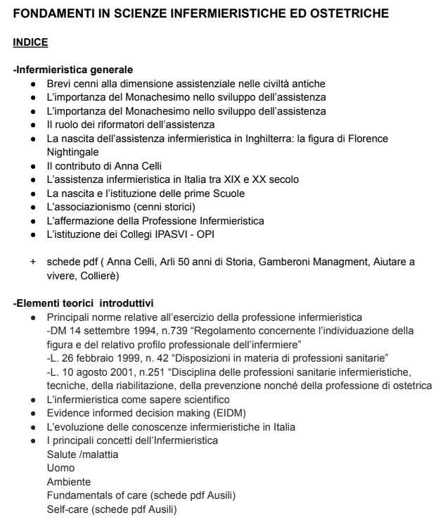 Appunti Fondamenti di Scienze infermieristiche ed ostetriche - Prof. Valentina Spedale e Davide Ausili