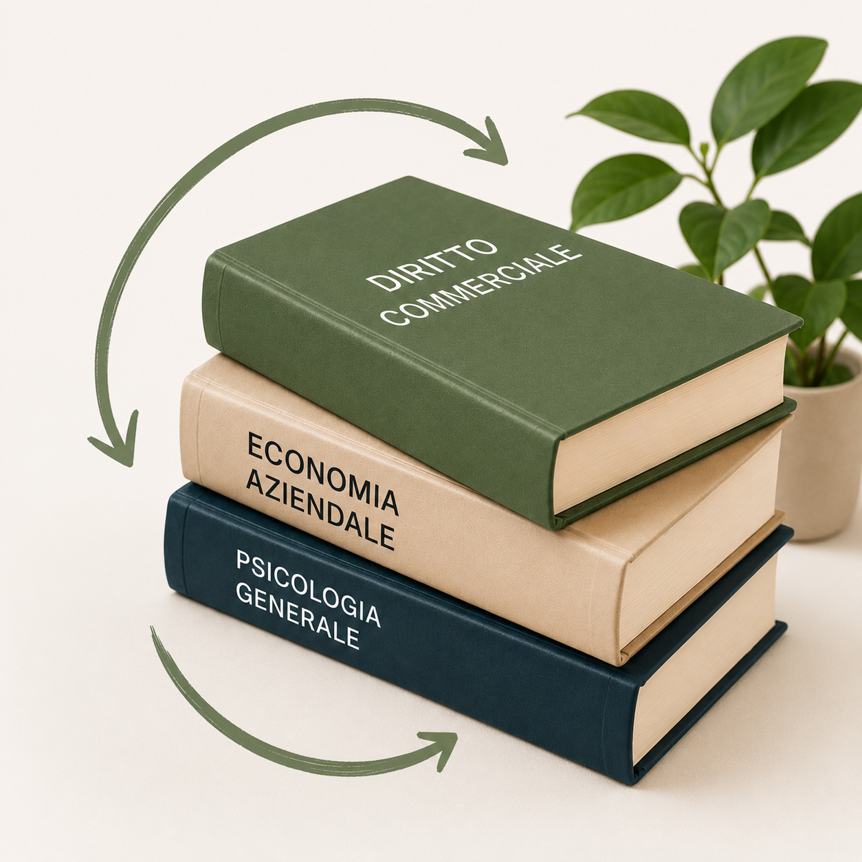 Pila di libri universitari con pianta